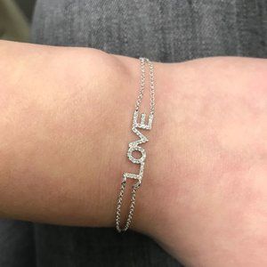 Rachel Koen Diamond Love Chain Bracelet 18K White Gold 0.12cttw